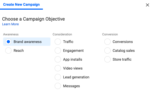 Facebook ad store objectives